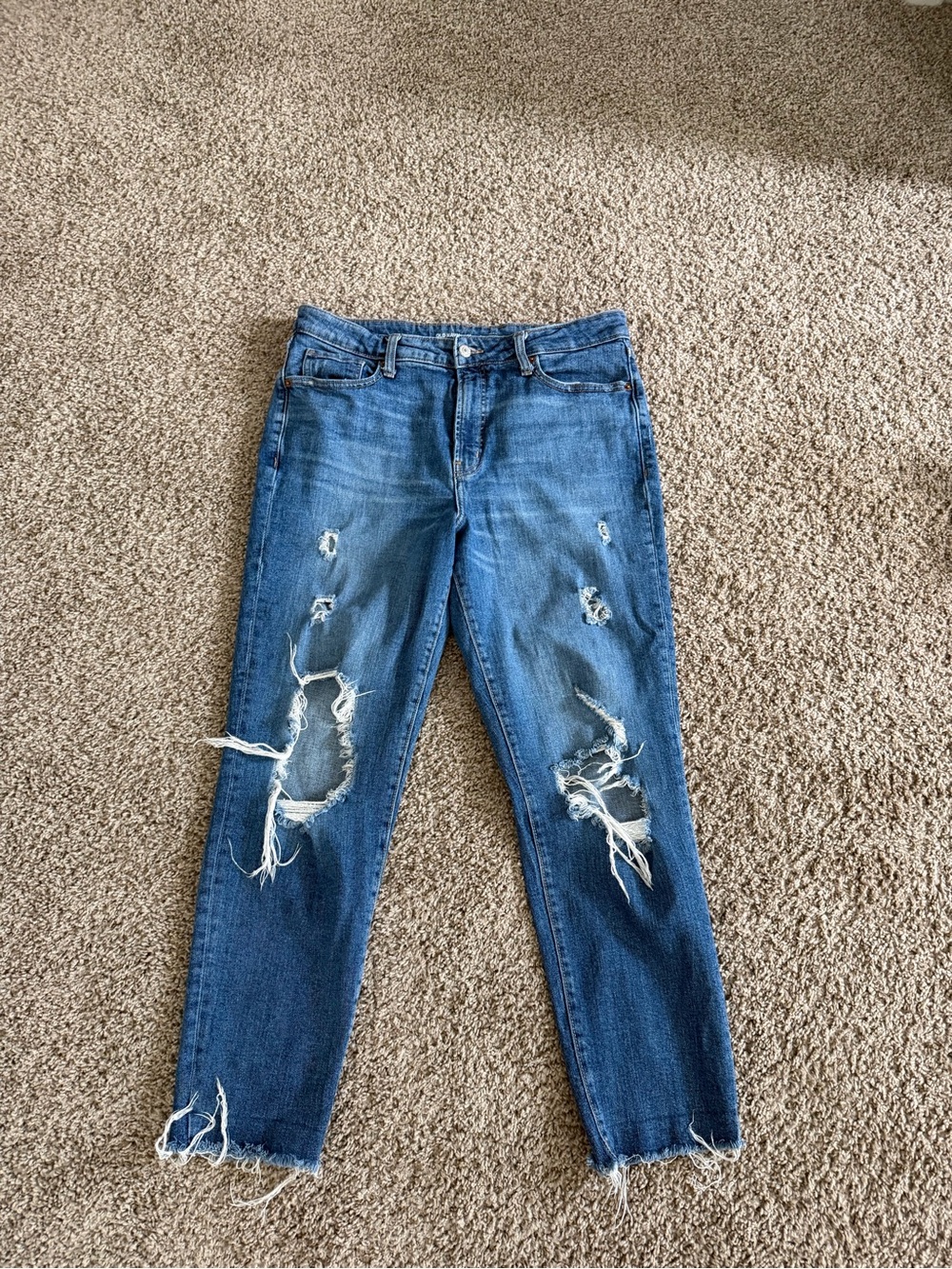 Old Navy Distressed Medium Blue Straight Leg Jeans